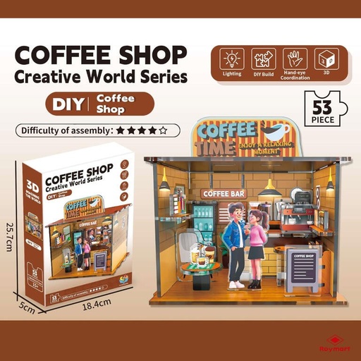 Puzzle 3d cofee shop con luz 53 piezas