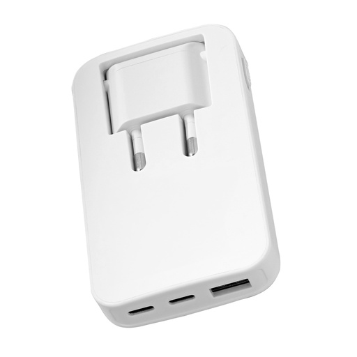 [CHFOLD65W] Cargador GAN charger 2 USB-C Power Delivery + 1 USB-A 65W foldable plug - Blanco