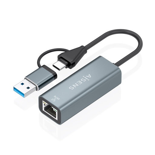 [A109-1032] Conversor USB3.2 Gen1 USB-A+USB-C A Ethernet Gigabit 10/100/1000 Mbps, Gris, 15cm
