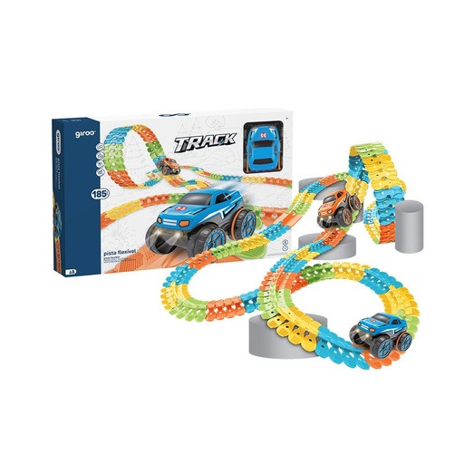 PISTA FLEXIBLE CON COCHE LUMINOSO 185 PZS GIROS PLAY