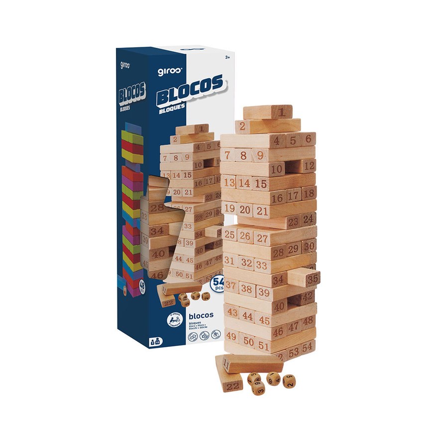 JUEGO DE BLOQUES DE MADERA NUMERADOS 54 PIEZAS GIROS PLAY