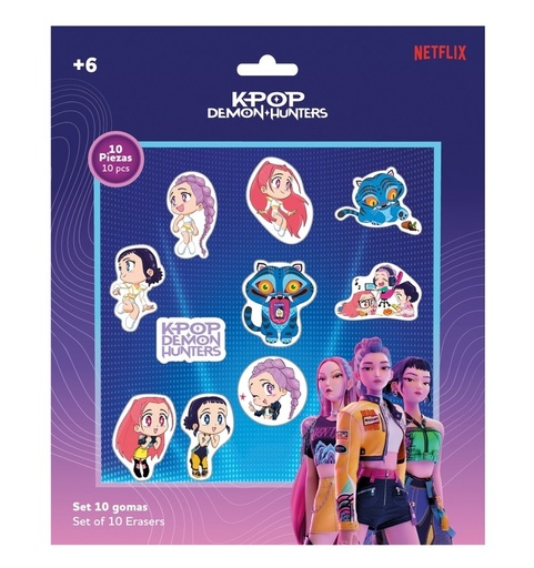 SET 10 GOMAS DE BORRAR K-POP DEMON HUNTERS DERPY 25x30cm