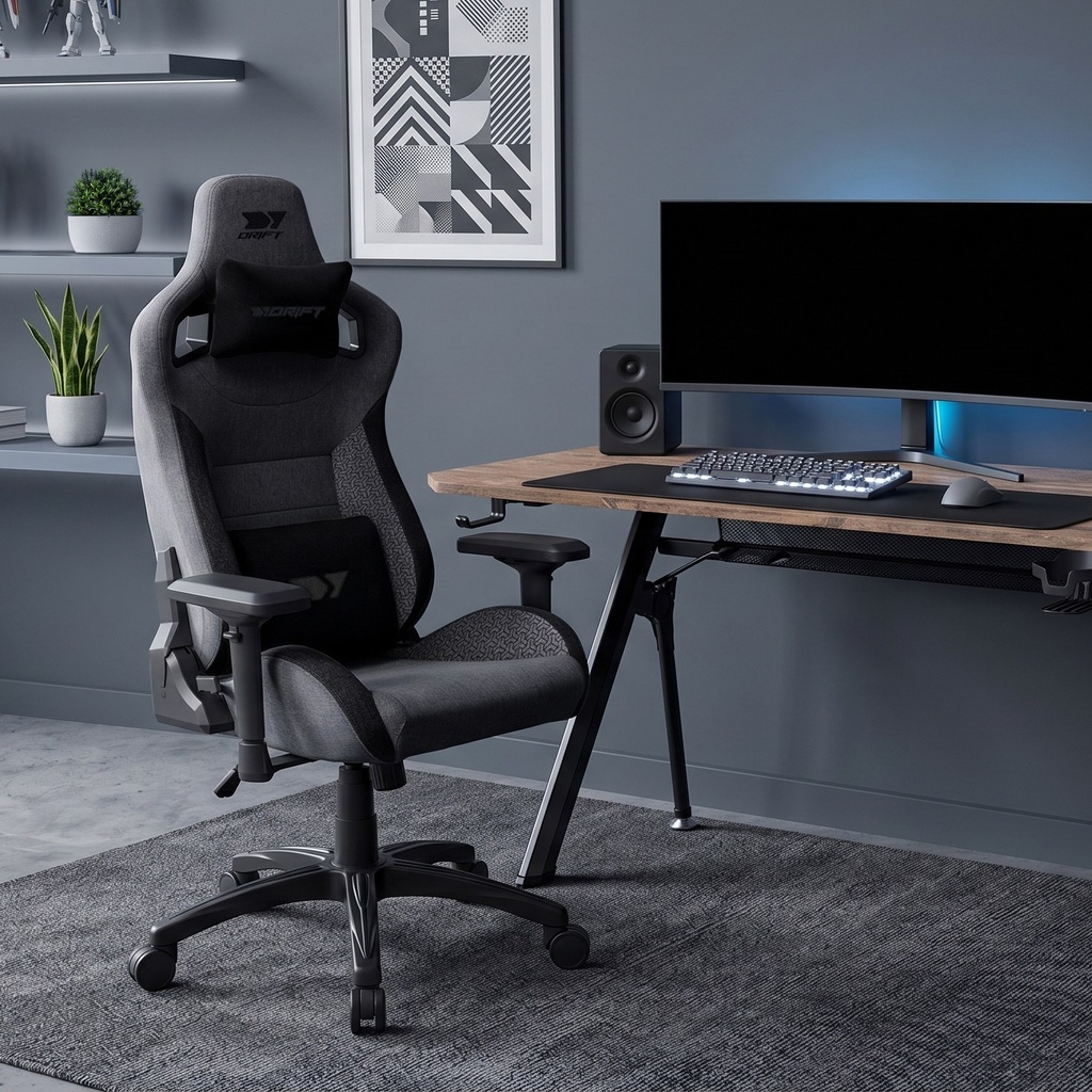 DR220 - Silla Gaming Tela, Gris Oscuro