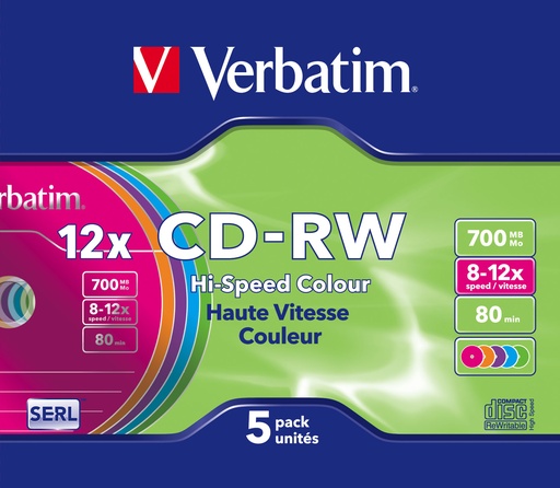 [43167] CD-RW Colour 12x 700 MB 5 pieza(s)
