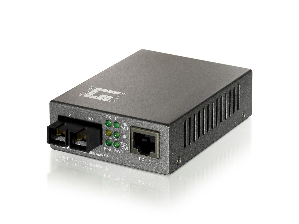 Convertidor SC SMF 10/100BASE-TX a 100BASE-FX PoE PD