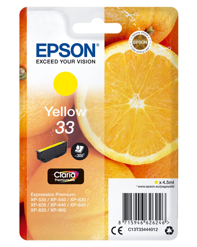 Oranges Singlepack Yellow 33 Claria Premium Ink