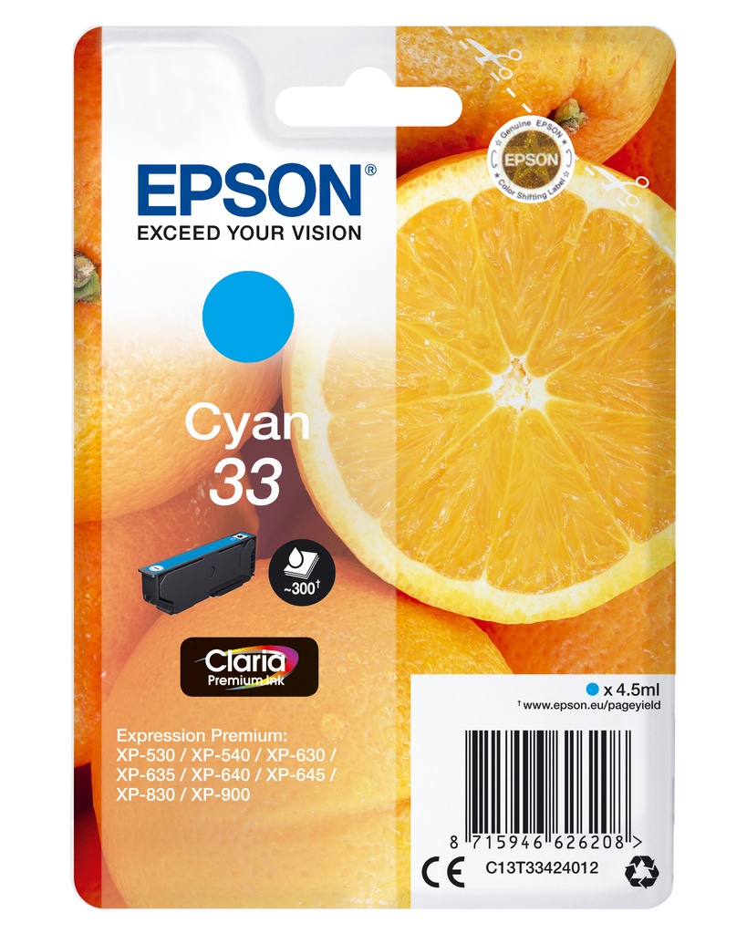 Oranges Singlepack Cyan 33 Claria Premium Ink