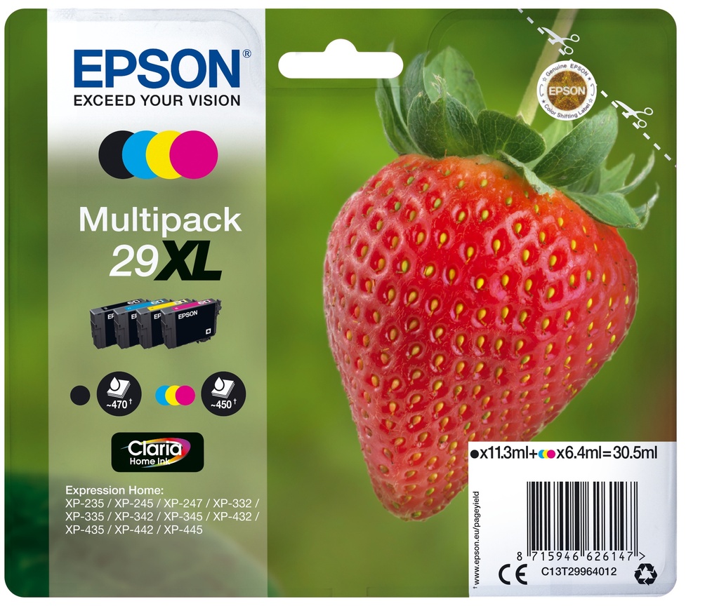 Strawberry Multipack 4-colours 29XL Claria Home Ink