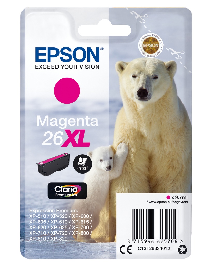 Polar bear Cartucho 26XL magenta