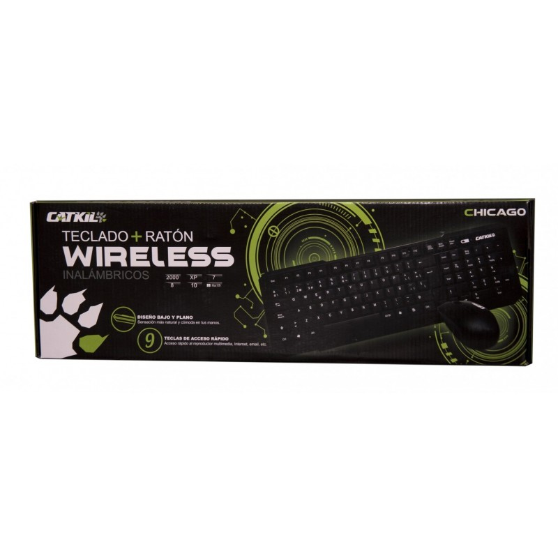 Wireless pack Chicago teclado RF inalámbrico QWERTY Español Negro