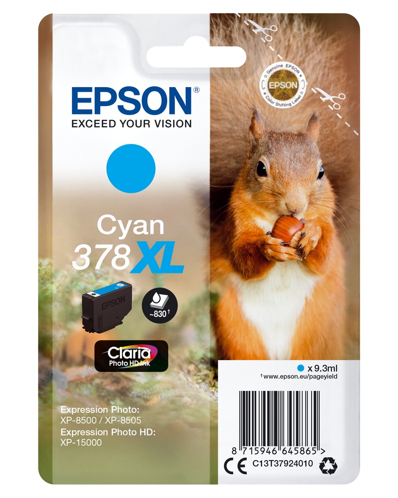 Squirrel Singlepack Cyan 378XL Claria Photo HD Ink