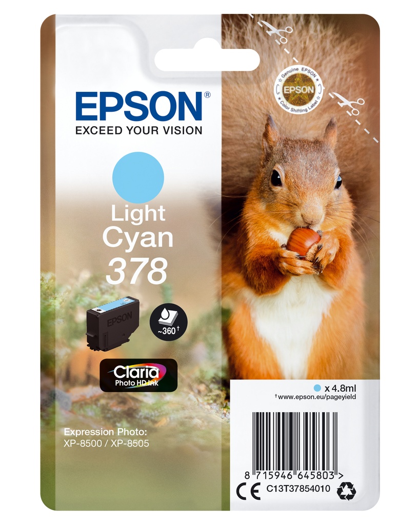 Squirrel Singlepack Light Cyan 378 Claria Photo HD Ink