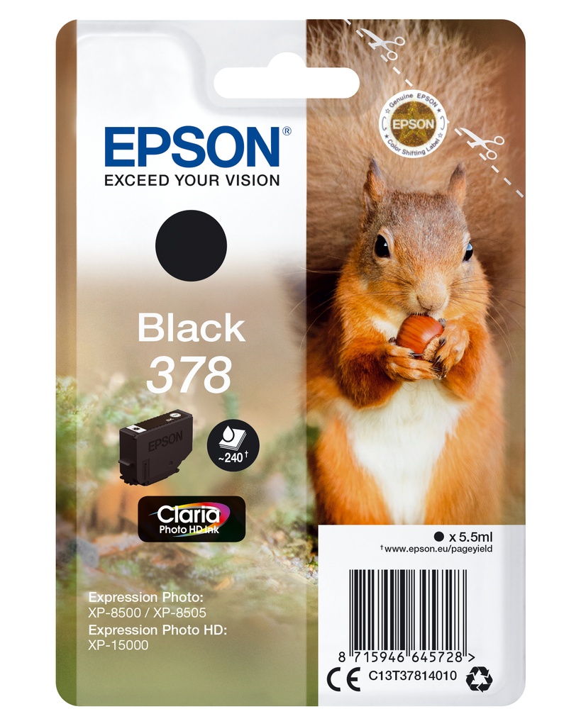 Squirrel Singlepack Black 378 Claria Photo HD Ink