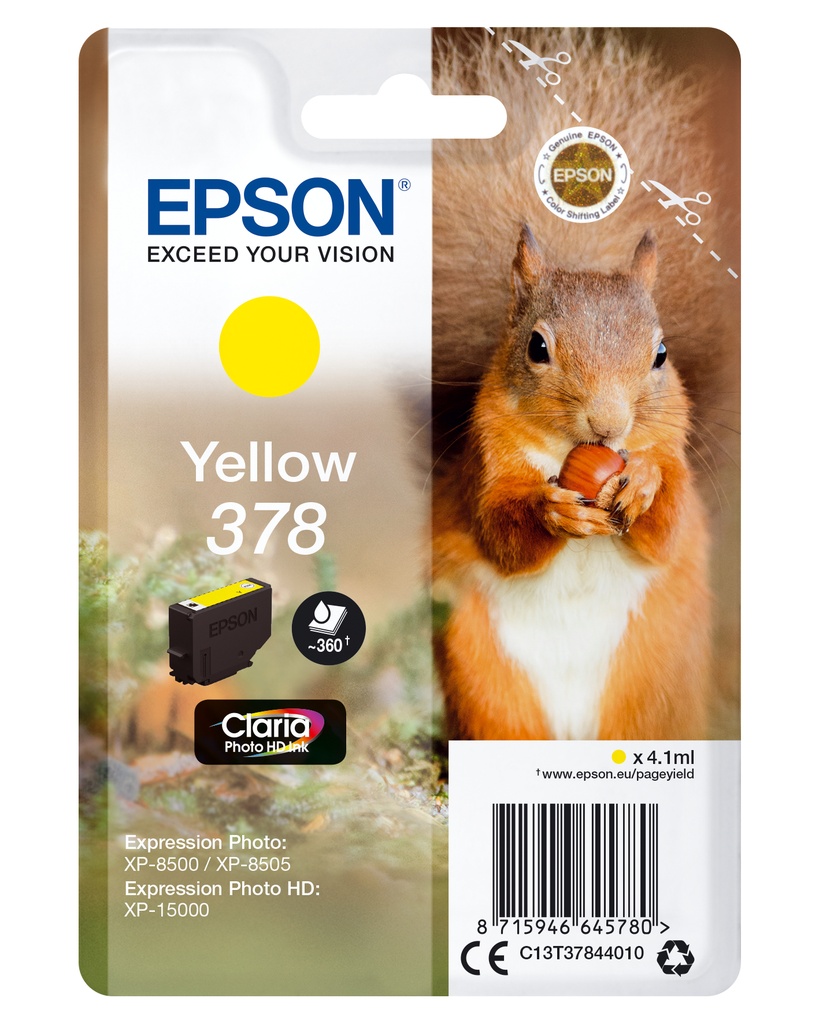 Squirrel Singlepack Yellow 378 Claria Photo HD Ink
