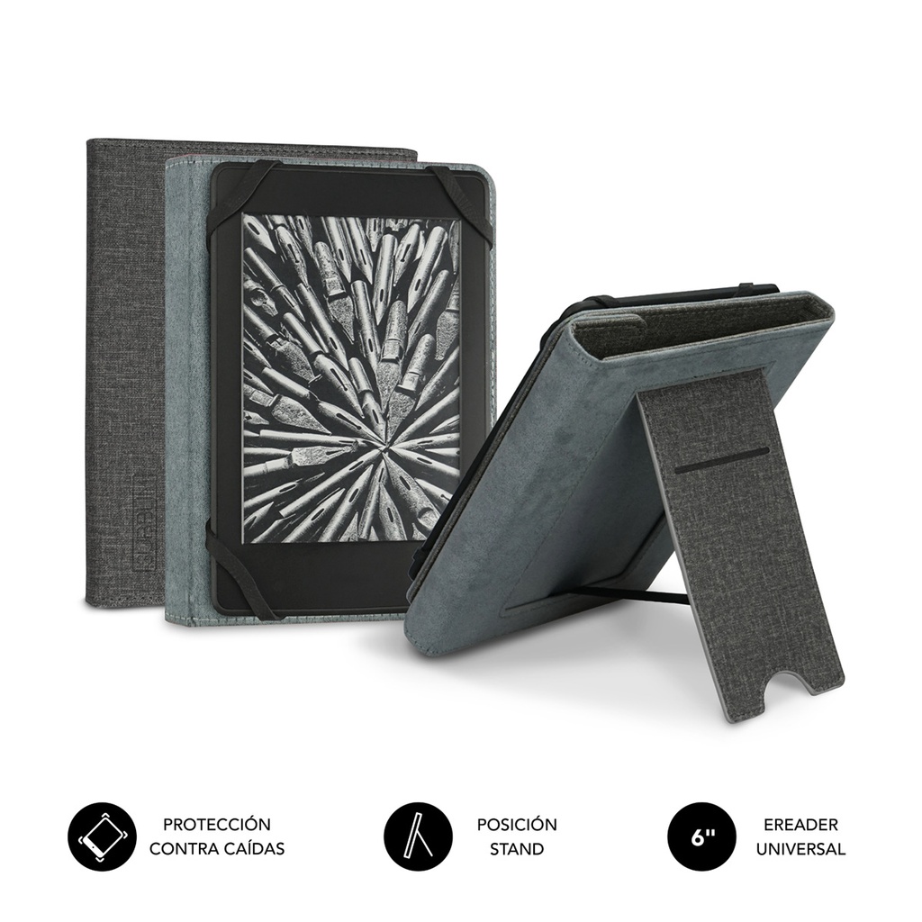 [SUB-CUE-1EC100] FUNDA EBOOK CLEVER STAND 6'' GREY