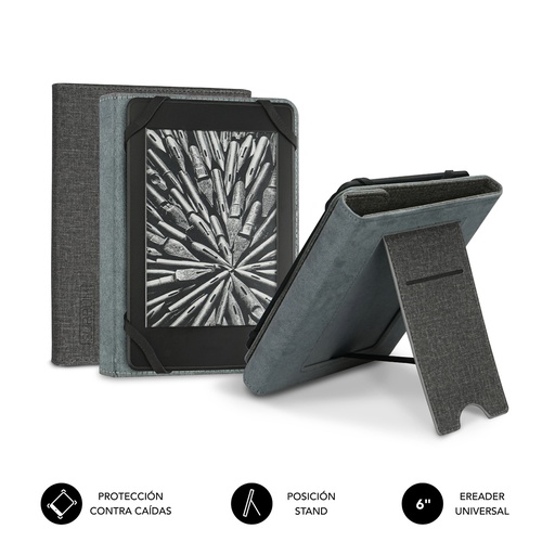 [SUB-CUE-1EC100] FUNDA EBOOK CLEVER STAND 6'' GREY