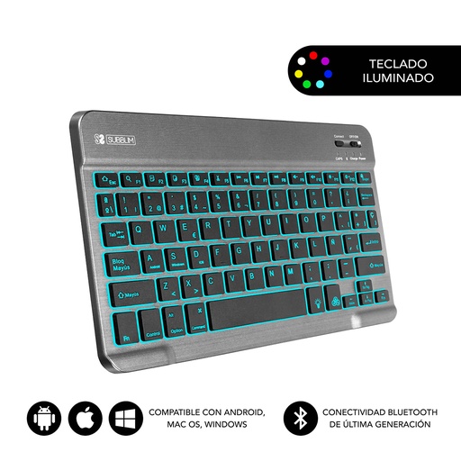 [SUB-KBT-SMBL31] Teclado Retroiluminado Bluetooth Smart Backlit BT Keyboard Grey