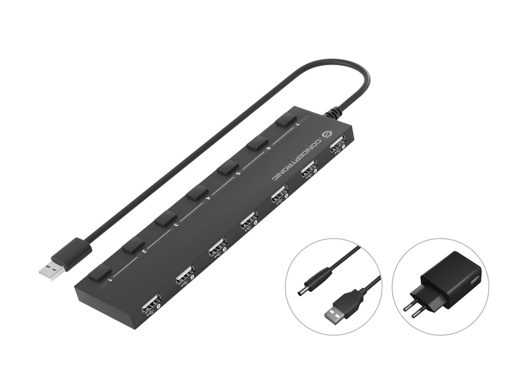 HUBBIES08BP hub de interfaz USB 2.0 480 Mbit/s Negro