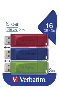 Slider - Unidad USB - 3x16 GB, Azul/Rojo/Verde
