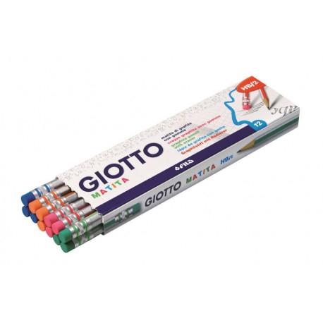 GIOTTO LAPIZ MADERA CON GOMA HEXAGONAL GRAFITO NEGRO HB/2 -12U-