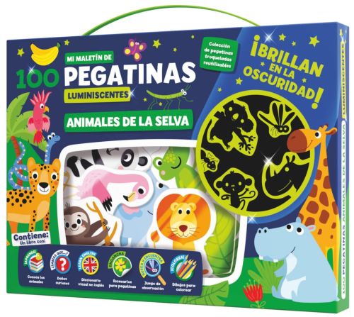 MALETIN 100 PEGATINAS LUMINISCENTES ANIMALES DE LA SELVA
