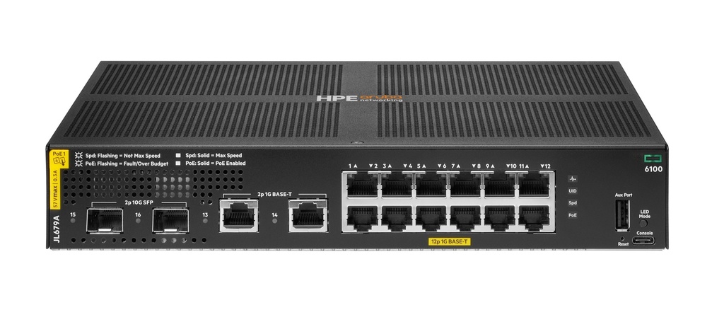 Aruba Networking CX 6100 12G Class4 PoE 2G/2SFP+ 139W Switch