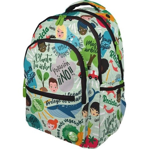 [37502215] GRAFOPLÁS MOCHILA ROMMY REVOLUTION GREEN 3 COMPARTIMENTOS C/CANDADO ADAPTABLE A CARRITO