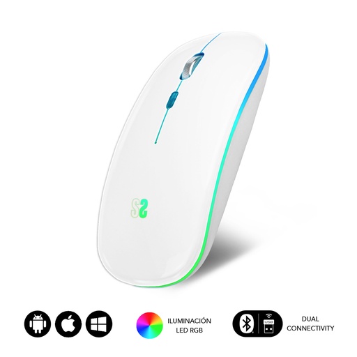 [SUBMO-LDFLAT2] Ratón Inalámbrico Bluetooth + RF RGB LED Dual Flat Mouse White