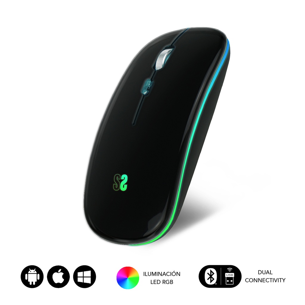 Ratón Inalámbrico Bluetooth + RF RGB LED Dual Flat Mouse Black