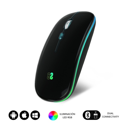 [SUBMO-LDFLAT1] Ratón Inalámbrico Bluetooth + RF RGB LED Dual Flat Mouse Black