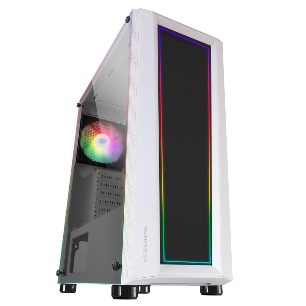 MC-ART Blanco, Caja PC Gaming ATX, Doble Cristal Templado Dibujable, ARGB 12 Modos, Ventilador 12 cm