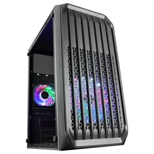 [MCS2] MC-S2, Caja PC Compacta Gaming Micro-ATX, 2 Ventiladores FRGB Raibow con Rejilla Frontal, Ventana Lateral Completa, Negro