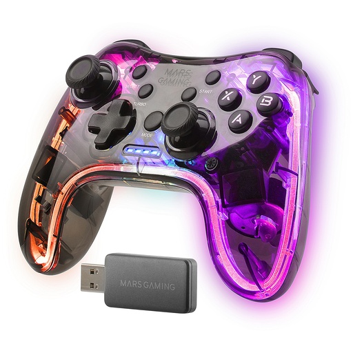 [MGP24] Gamepad Inalámbrico 2.4GPRO, Neon RGB, Vibración Háptica Dual, Joysticks Analógicos, Mando para PC, PS3, PS4, XBOX360, Raspberry Pi, Mac, Android, MGP-24, Transparente