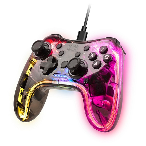 [MGPC] MGP-C, Gamepad Profesional Neón RGB, Vibración Háptica Dual, Joysticks Analógicos, Mando para PC, Switch, PS3, Raspberry Pi, Mac, Android, Transparente, MGPC, Transparente
