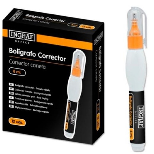 [320084] INGRAF BOLÍGRAFO CORRECTOR OFFICE 8ML. 870 - Pack de 12 unidades