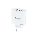 Cargador de Pared GaN 2USB-C/PD + USB-A/QC 65W, Blanco