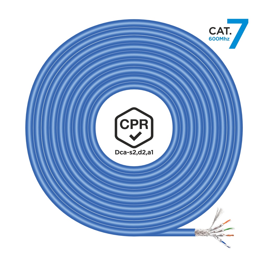 Cable de Red RJ45 LSZH CPR Dca CAT.7 600 MHZ S/FTP AWG23, Azul, 500 m