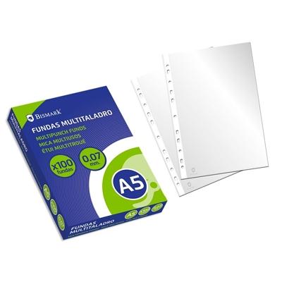 [318424] BISMARK FUNDAS MULTITALADRO A5 CAJA DE 100 PP TRANSPARENTE
