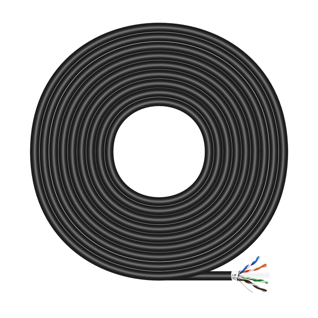 Cable de Red Exterior Impermeable RJ45 Cat.6 FTP Rigido AWG24, Negro, 305M