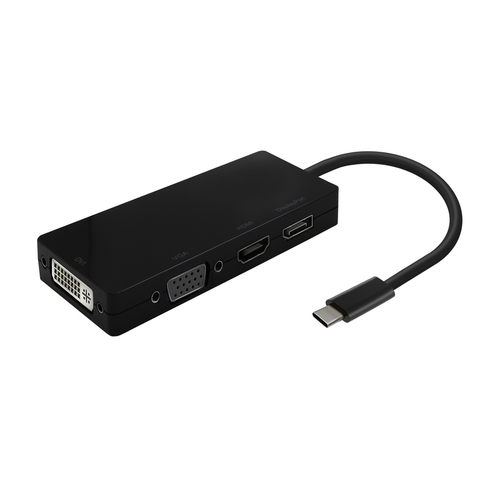 Conversor USB-C A DP/DVI/HDMI/VGA, USB-C/M-DP/H-DVI/H-HDMI/H-Vga/H, Negro, 15cm