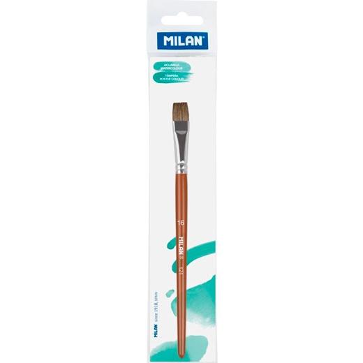 [0412116P] MILAN PINCEL ESCOLAR PLANO SERIE 121 Nº 16 EN BOLSITA C/COLGADOR MARRÓN