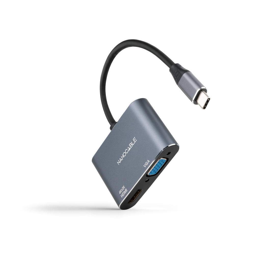 Conversor USB-C a HDMI/VGA 15 cm, Gris