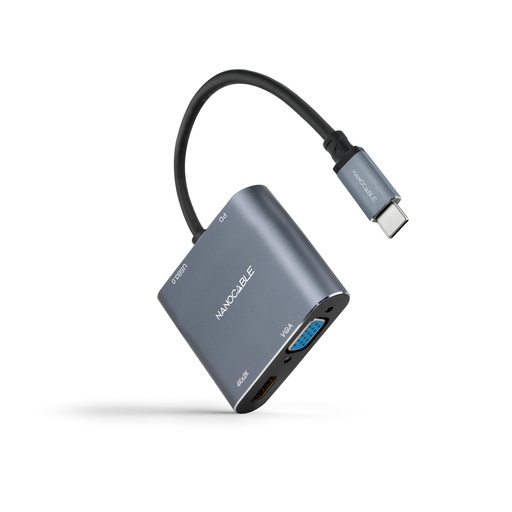 [10.16.4304] Conversor USB-C a HDMI/VGA/USB3.0/PD 15 cm, Gris