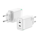 Cargador Gan 45W, 2xUSB-C PD3.0 QC4.0, Blanco