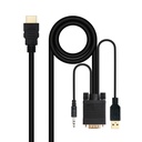 Cable Conversor HDMI a VGA+Audio+USB, 1.8 m, Negro