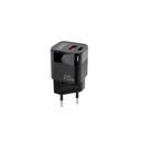 Cargador de Pared USB-C/PD + USB-A/QC 20W, Negro