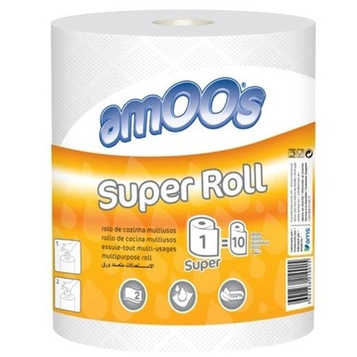 [5029053028651] AMOOS PAPEL DE COCINA SUPER ROLL 2C MULTIUSOS ROLLO 91M BLANCO