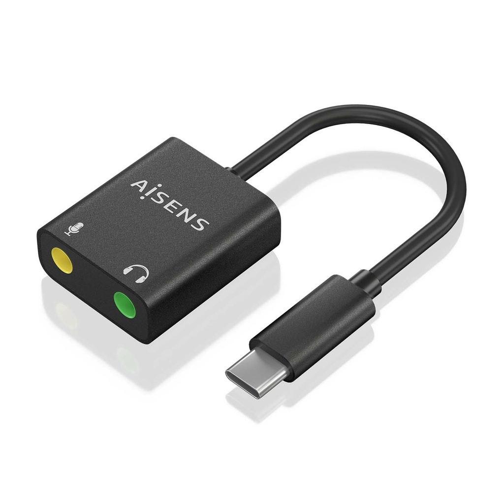 Conversor USB-C a Audio 48KHz, USB-C/M-2xJack 3.5/H, Negro, 10 cm