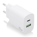 Cargador 20W, 1xUSB-C PD3.0, 1xUSB-A QC3.0, Blanco
