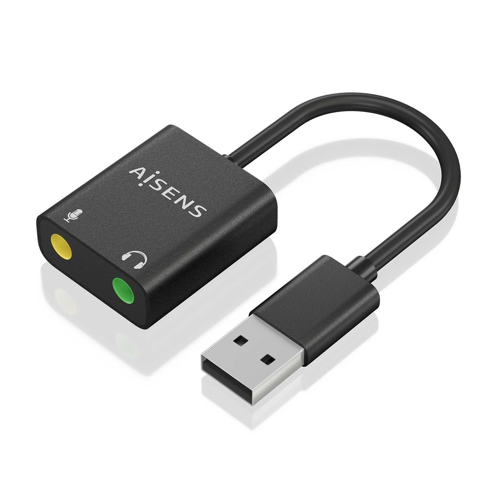 Conversor USB-A a Audio 48KHz, USB-A/M-2xJack 3.5/H, Negro, 10 cm